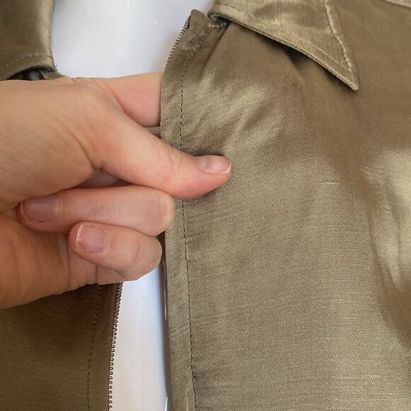 Sandro Gold Olive Green Sisteron Satin Zip Jumpsuit - Picture 13 of 16